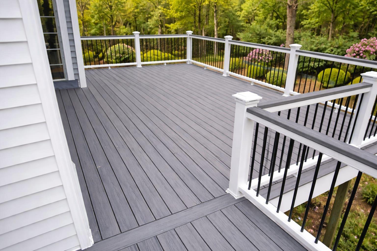 Wraparound composite deck with modern railing system — Bay Area build by Gadget Construction