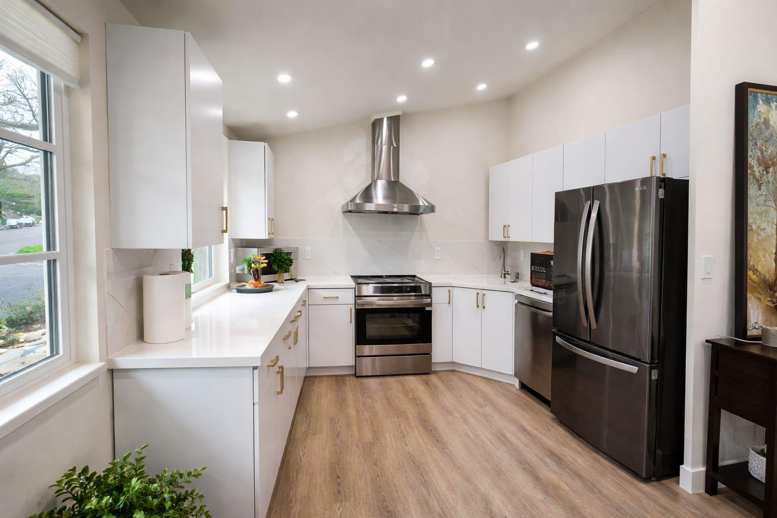 Modern Kitchen Remodel — White Cabinets & Quartz — Complete Remodel project in Bay Area by Gadget Construction