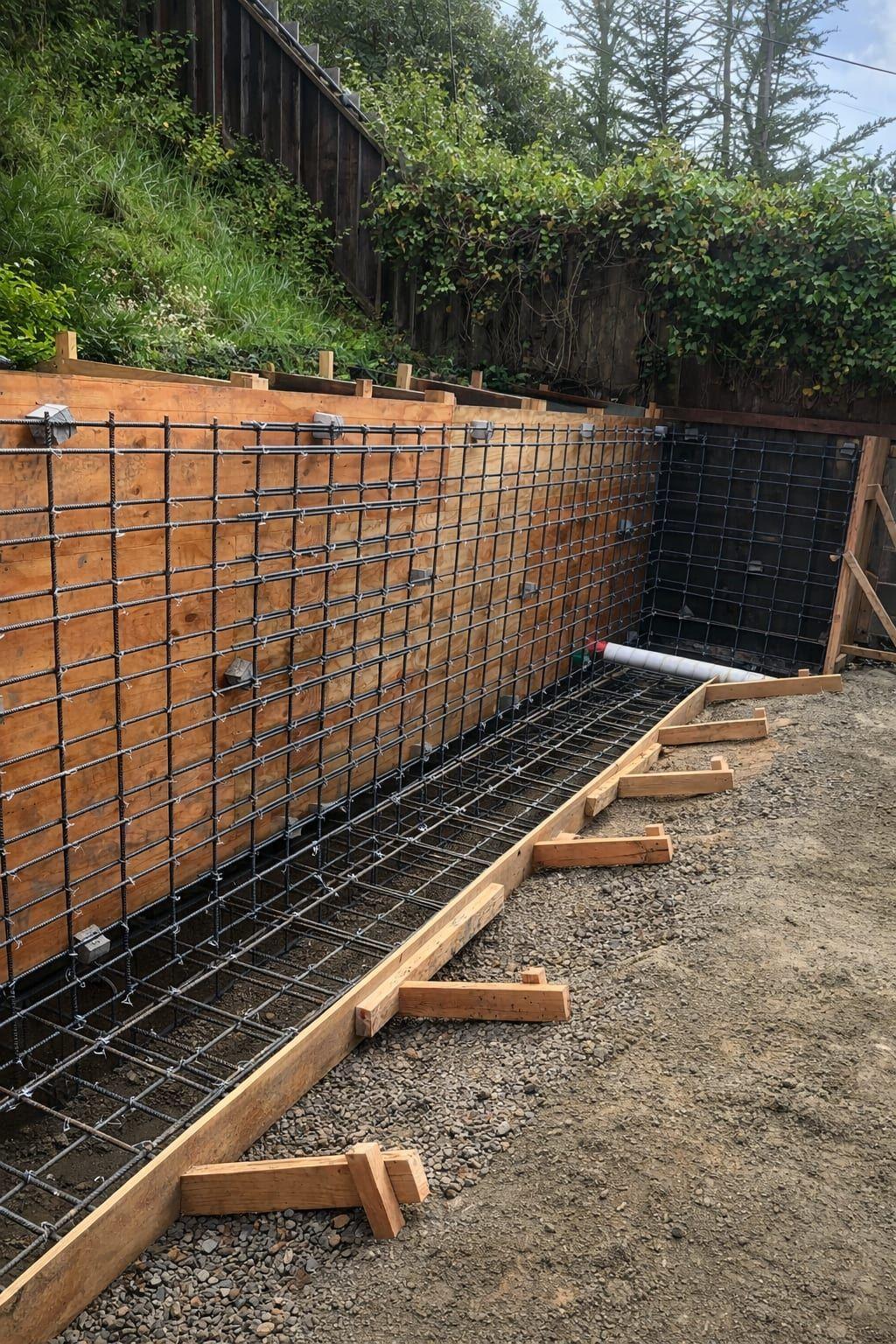Hillside Retaining Wall — Rebar & Formwork — Retaining Walls project in San Rafael by Gadget Construction